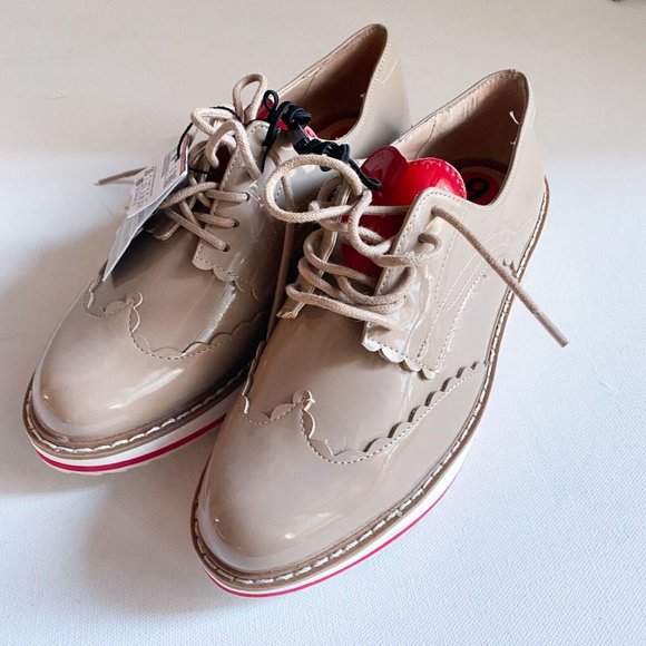 NWT ZARA Nude Faux PAtent Leather Heart Valentine Motif Oxford Platform Shoes 36 - Picture 5 of 11